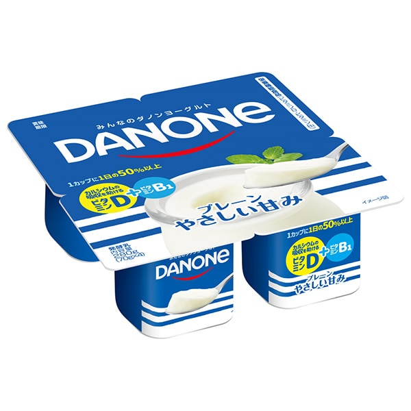 【送料無料・メーカー/問屋直送品・代引不可】【チルド(冷蔵)商品】ダノンジャパン ダノンヨーグルト プレーン やさしい甘み (70g×4)×6個入
