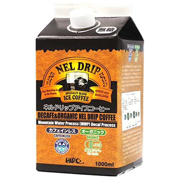 ヒロコーヒー カフェインレスオーガニック ネルドリップアイスコーヒー 1000ml紙パック×12本入×(2ケース)