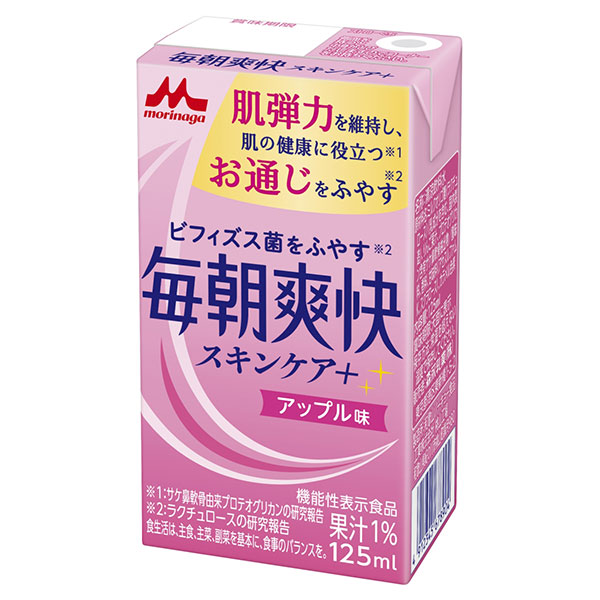 森永乳業 毎朝爽快 スキンケア+ アップル味 125ml紙パック×24本入×(2ケース)