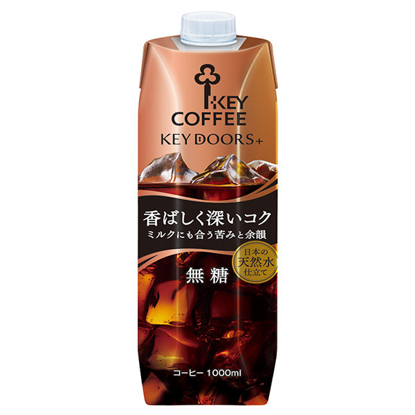 キーコーヒー KEY DOORS+ リキッドコーヒー 香ばしく深いコク 無糖 1000ml紙パック×6本入