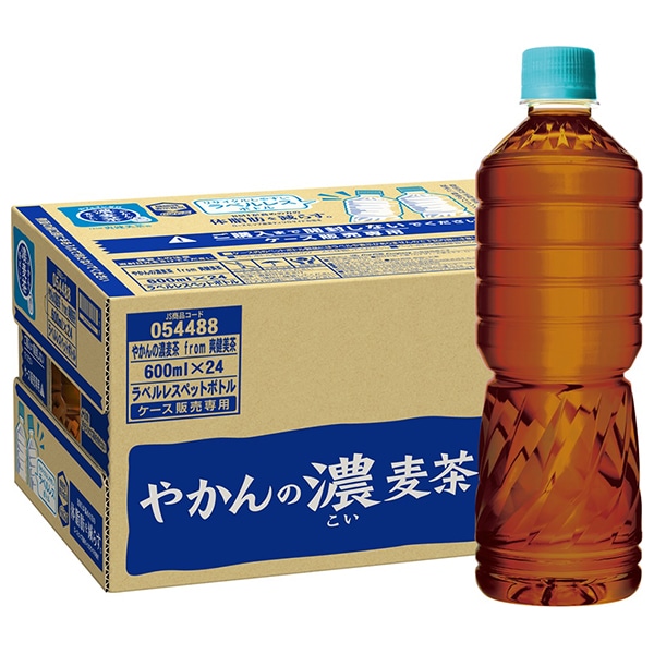コカコーラ やかんの濃麦茶 from 爽健美茶 ラベルレス 600mlペットボトル×24本入 メーカー直送