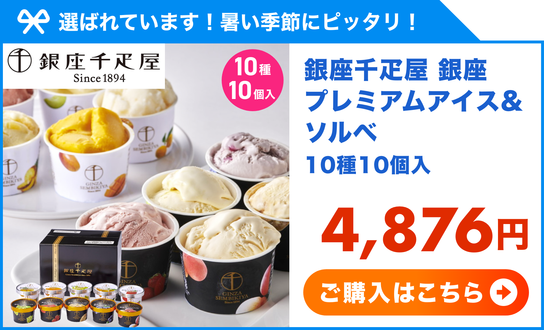 銀座千疋屋　銀座プレミアムアイス&ソルベ　10種10個入