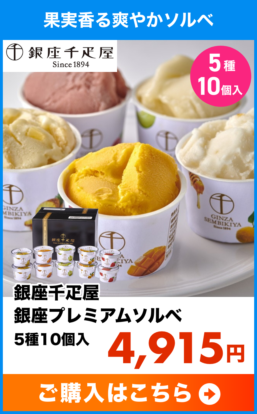 銀座千疋屋 銀座プレミアムソルベ 5種10個入