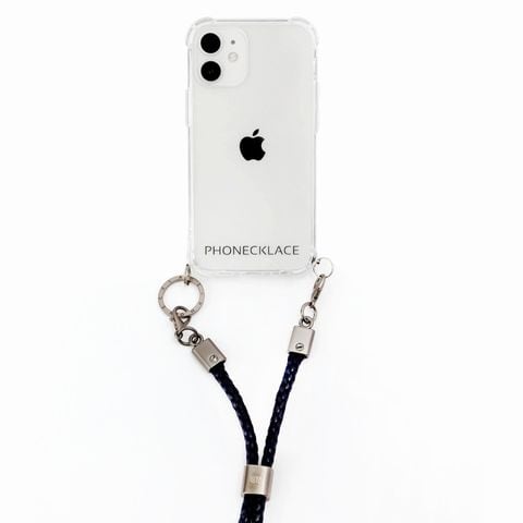 iPhone 12 mini ロープショルダーストラップ付きクリアケース ネイビー