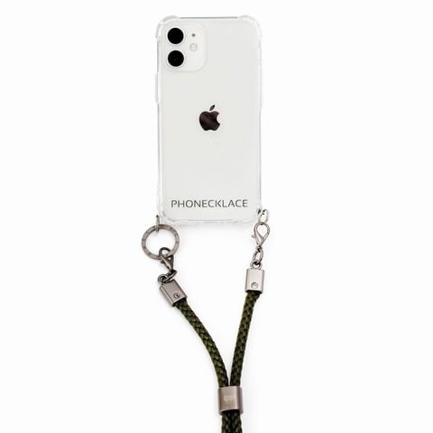 iPhone 12 mini ロープショルダーストラップ付きクリアケース カーキ