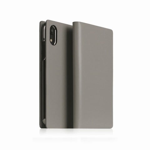 【SLG Design（エスエルジーデザイン）】手帳型スマホケース iPhone XR Calf Skin Leather Diary　 グレー[▲][R]