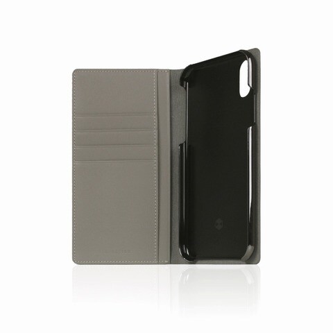 【SLG Design（エスエルジーデザイン）】手帳型スマホケース iPhone XR Calf Skin Leather Diary　 グレー[▲][R]