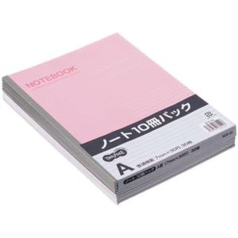 【新品】（まとめ）TANOSEE ノートブック セミB5 A罫7mm 50枚 ピンク 1セット（10冊） 【×10セット】