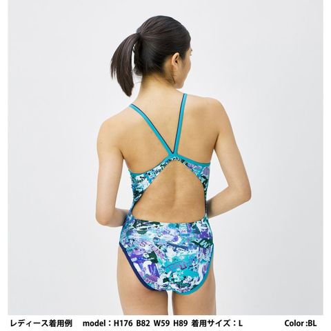 【スピード / speedo】リバースターンズスーツ ブルー Lサイズ 水泳 レディース ストレッチ フックうけ付 水着 【同梱不可】[▲][ZX]  【同梱不可】