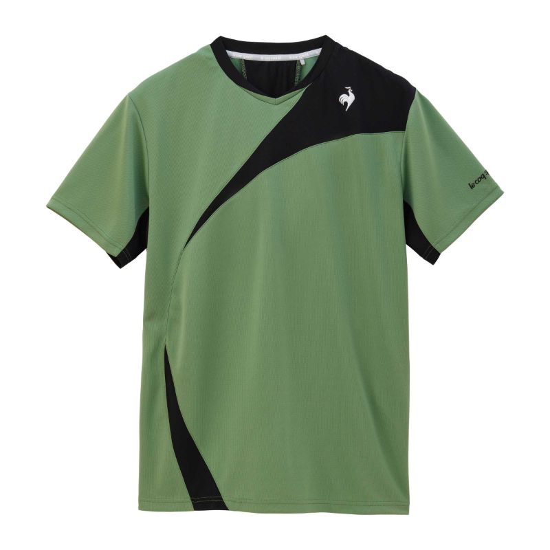 【le coq sportif/ルコック】Mサイズ 素材切替ゲームシャツ テニス トップス 半袖 QTMXJA04 カーキ 【同梱不可】[▲][ZX]