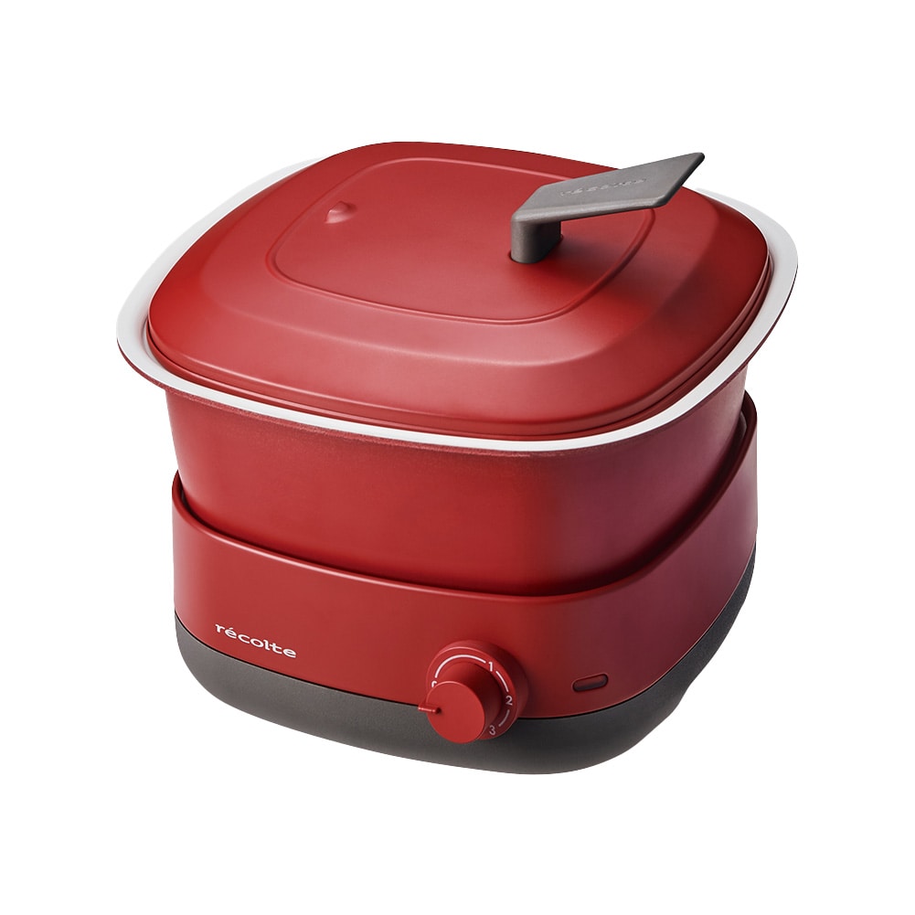 レコルト ポットデュオ キャレ recolte POT DUO carre RPD-4 ≪レッド≫ 電気鍋 レシピ付 ホットプレート 鍋 1人用 蒸し器 おしゃれ グリル鍋 電気グリル鍋 深鍋 卓上 フライヤー 結婚祝い ギフト