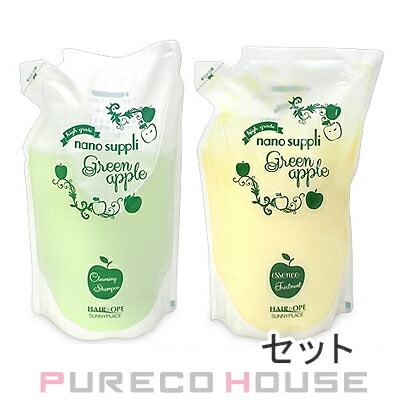サニープレイス ナノサプリ クレンジング シャンプー グリーンアップル 800ml レフィル + エッセンストリートメント グリーンアップル 800ml レフィル 【セット】