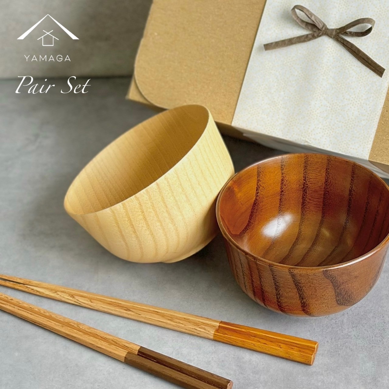 お椀 木製 羽反汁椀 ブラウン 2個セット 箸付き 2膳 4点セット お箸 和食 和食器 プレゼント ギフト 夫婦 敬老の日 結婚記念日 新生活 ギフトボックス ラッピング