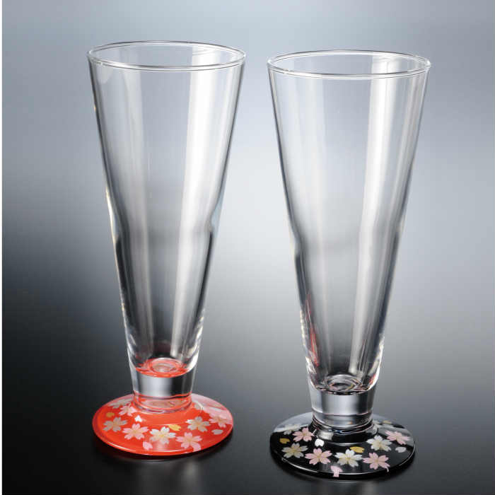 【プレゼントに最適】【ガラス×漆器】 ぬりもん de Verra ピルスナー グラス 蒔絵 桜【赤・黒セット】2個セット 母の日 父の日 敬老の日 プレゼント ギフト 名入れ 結婚祝い 内祝い 引出物 新築祝い 日本製