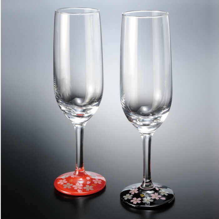 【プレゼントに最適】【ガラス×漆器】 ぬりもん de Verra トールシャンパン 蒔絵 桜【赤・黒セット】2個セット 母の日 父の日 敬老の日 プレゼント ギフト 名入れ 結婚祝い 内祝い 引出物 新築祝い 日本製