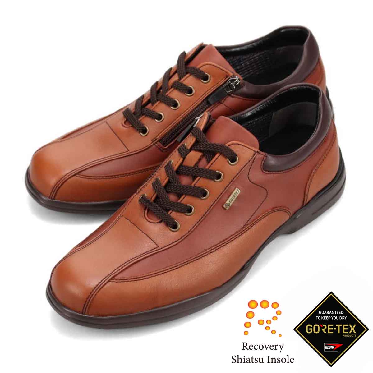 【GORE-TEX】マドラスウォーク madras Walk 「Recovery Shiatsu Insole」搭載で指圧効果により血行をよくする。 全天候快適 ゴアテックス レースアップタウンカジュアルシューズ MW7400R L-BROWN/BROWN 25