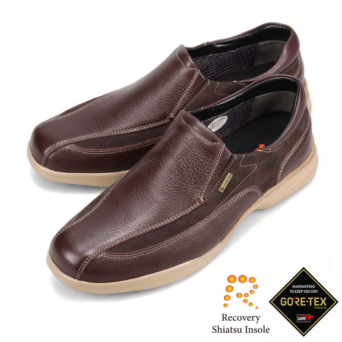 【GORE-TEX】マドラスウォーク madras Walk 「Recovery Shiatsu Insole」搭載で指圧効果により血行をよくする。 全天候快適 ゴアテックス スリッポンタウンカジュアルシューズ MW7401R D-BRNWN/D-BROWN 25