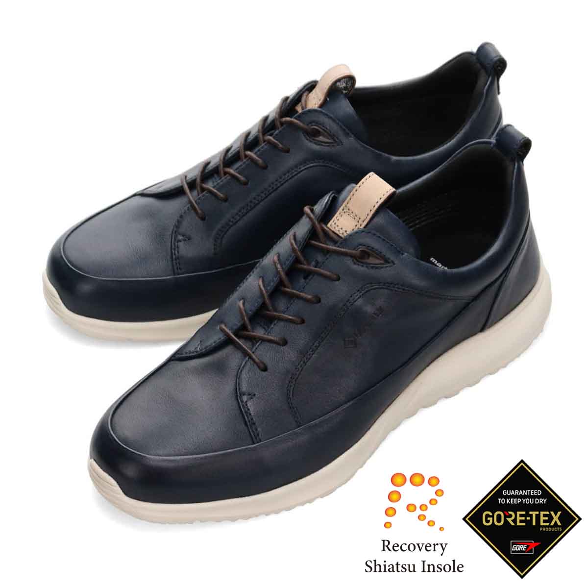 【GORE-TEX】マドラスウォーク madras Walk 「Recovery Shiatsu Insole」搭載で指圧効果により血行をよくする。全天候快適な ゴアテックスレザースニーカー MW7600R NAVY 25