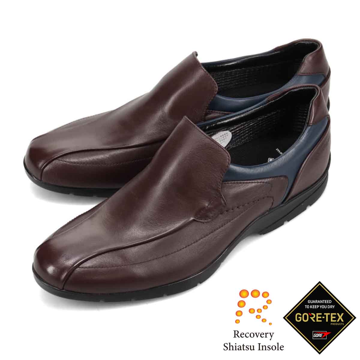 【GORE-TEX】マドラスウォーク madras Walk 「Recovery Shiatsu Insole」搭載で指圧効果により血行をよくする。 全天候快適なゴアテックススリッポン・カジュアルシューズ MW7702R D-BROWN/NAVY 25
