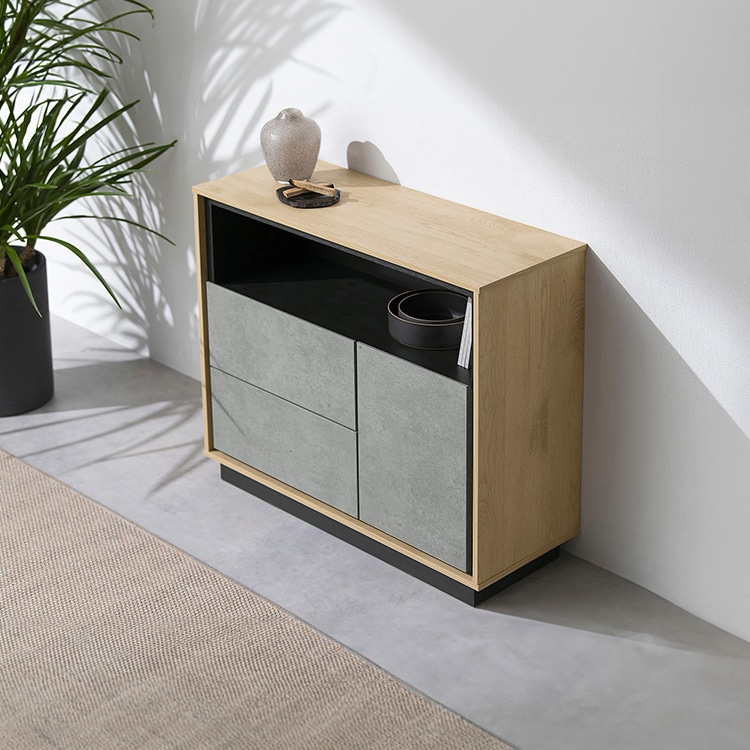 リビングキャビネット 幅79.5㎝　ナチュラル／モルタル （LVCM）