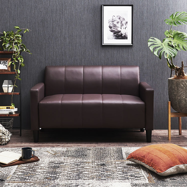 ファブリックソファ2P FBS-2P ブラウン(フェイクレザー)