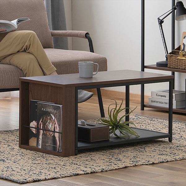 伸縮するセンターテーブル　ウォールナット/ブラック