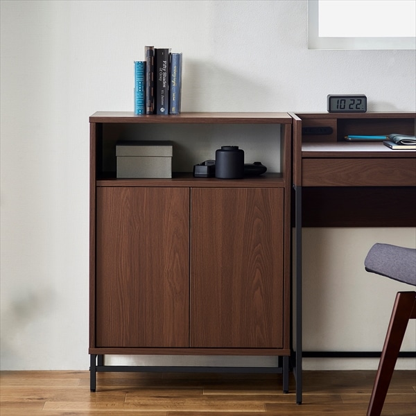 ユニットキャビネット　オープン収納×扉収納　幅59cm　UTC-590W　ウォールナット/ブラック