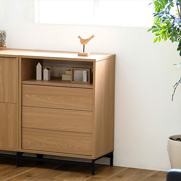 ユニットチェスト オープン収納×引き出し収納 幅59cm UTC-590 ナチュラル/ブラック