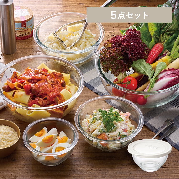 耐熱ガラスボウル 5点 TGB-5S ホワイト