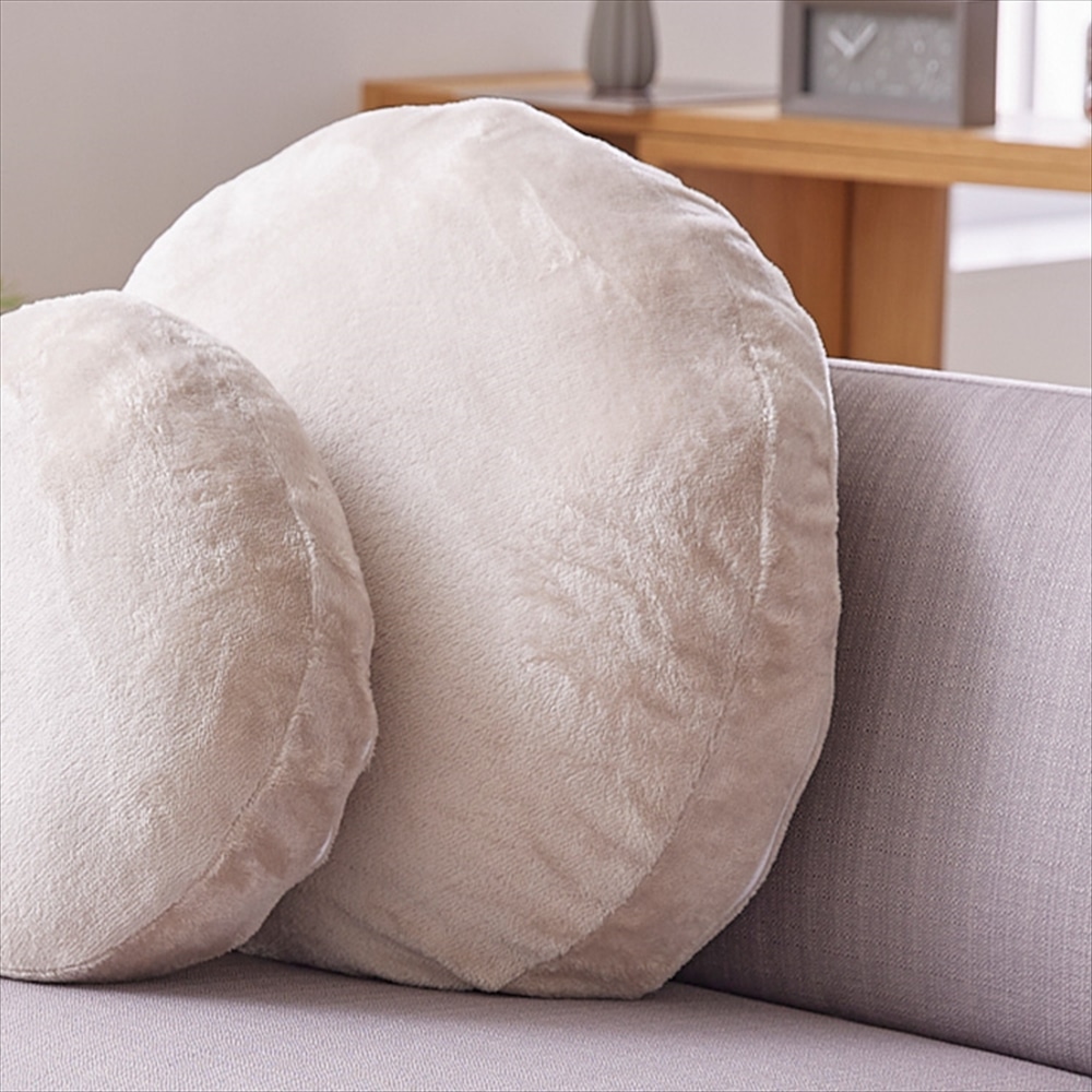円形クッション 直径55cm フランネル生地 洗濯可 グレージュ