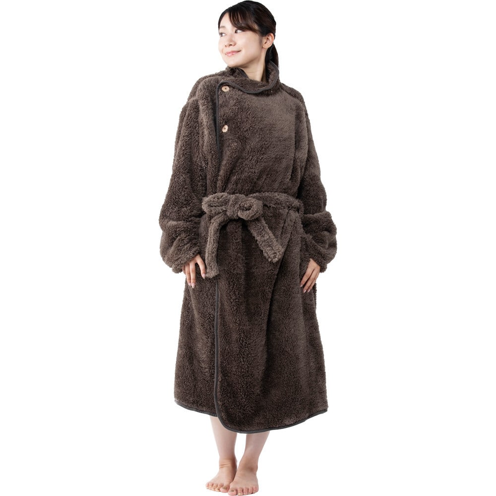Blanko 着る毛布 115cm丈 マイクロミンクファー 洗濯可 ブラウン