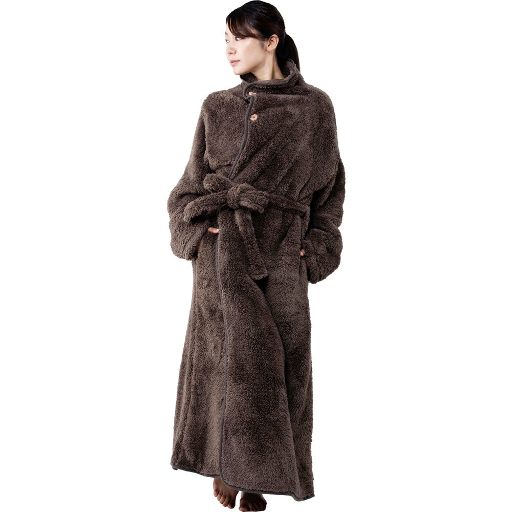 Blanko 着る毛布 140cm丈 マイクロミンクファー 洗濯可 ブラウン