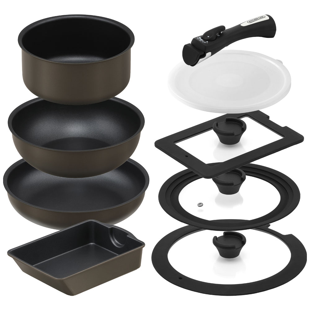 ダイヤモンドコートパン マルチエッグパン入り 9点セット IHガス火対応 MEGI-9S ブラウンメタリック