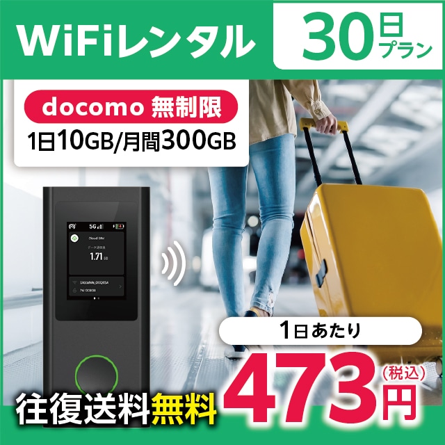 WiFiレンタル 30日プラン docomo 無制限(1日10GB/月間300GB)