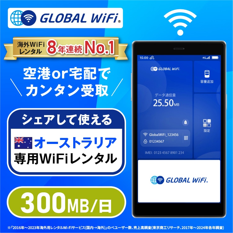 オーストリア(豪州) wifi レンタル 1日 容量 300MB