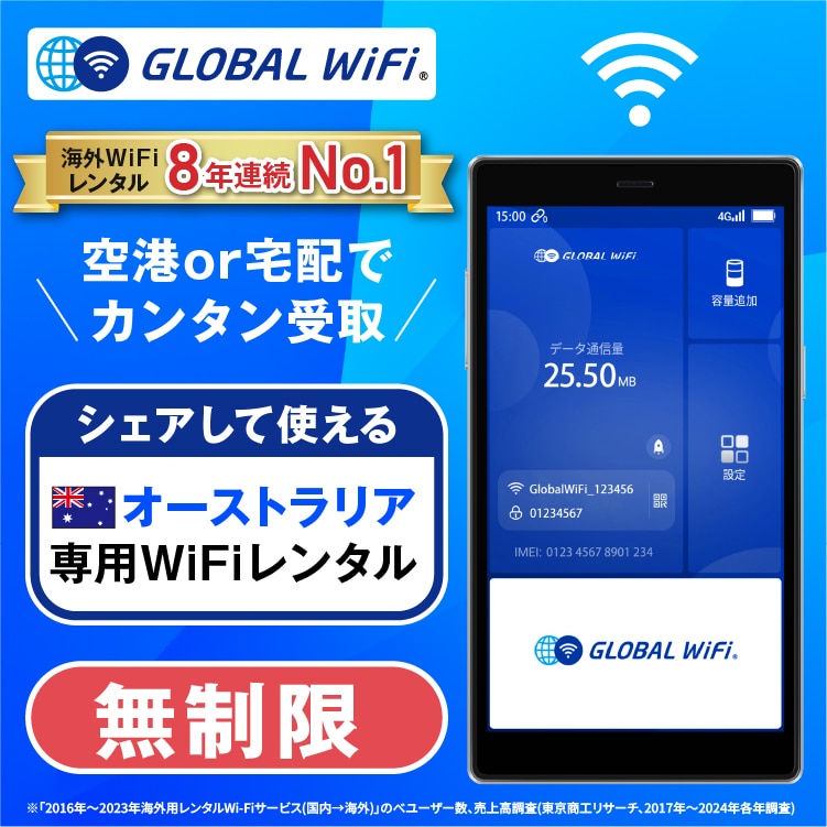 オーストリア(豪州) wifi レンタル 4G無制限 データ使い放題