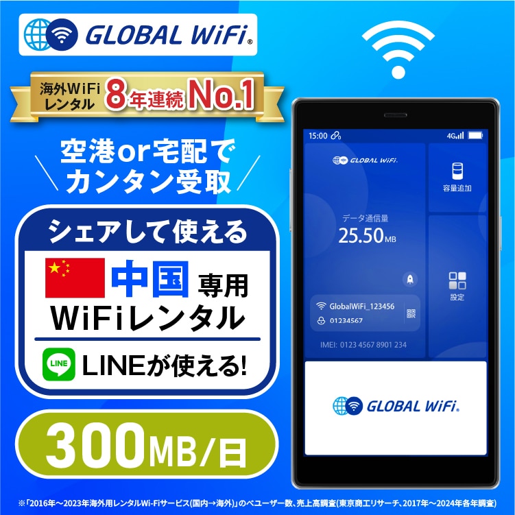 中国 wifi レンタル 1日 容量 300MB