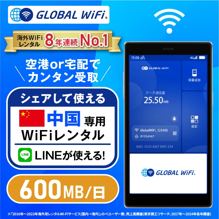 中国 wifi レンタル 1日 容量 600MB