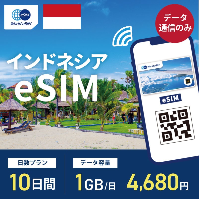 海外用 eSIM インドネシア 10日間 1GB/1日