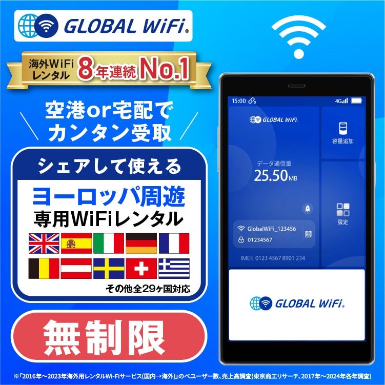 ヨーロッパ周遊 wifi レンタル 4G無制限 データ使い放題