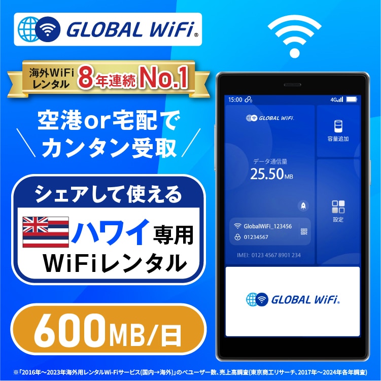 ハワイ wifi レンタル 1日 容量 600MB