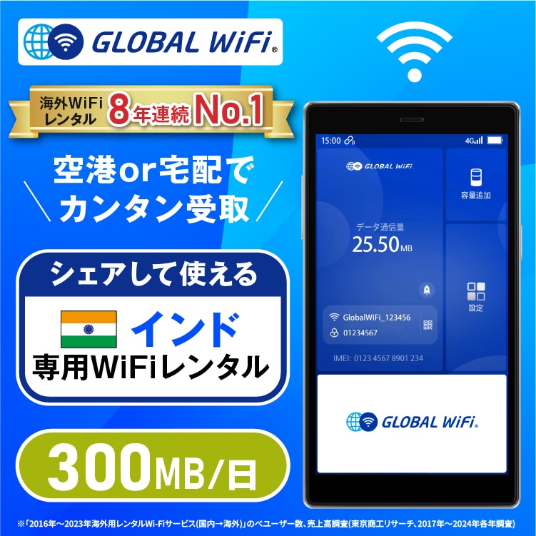 インド wifi レンタル 1日 容量 300MB
