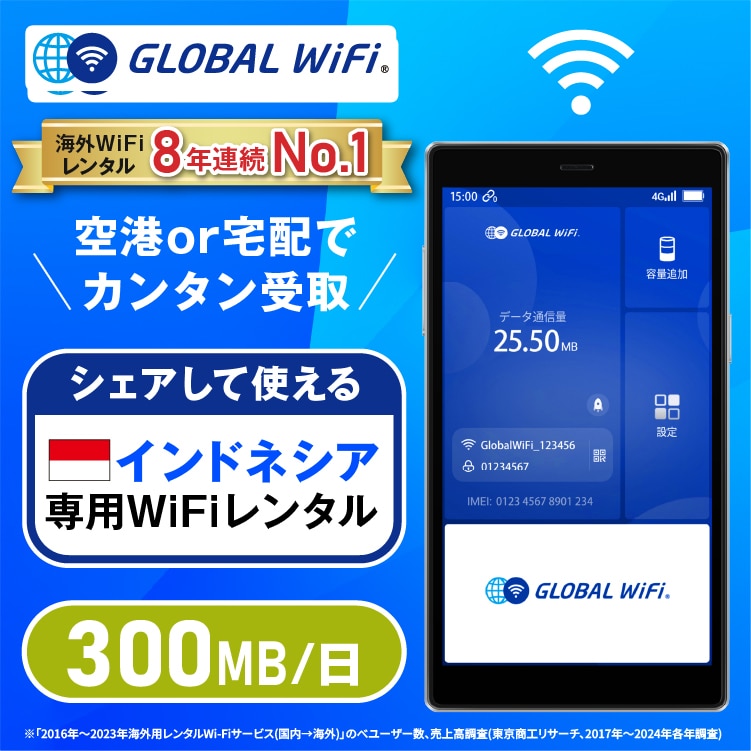 インドネシア wifi レンタル 1日 容量 300MB
