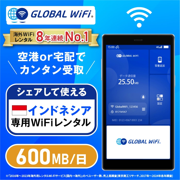 インドネシア wifi レンタル 1日 容量 600MB