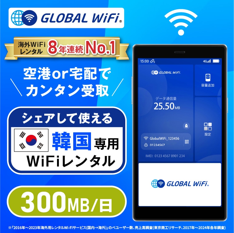 韓国 wifi レンタル 1日 容量 300MB