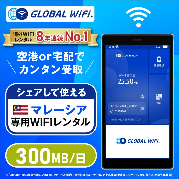 マレーシア wifi レンタル 1日 容量 300MB