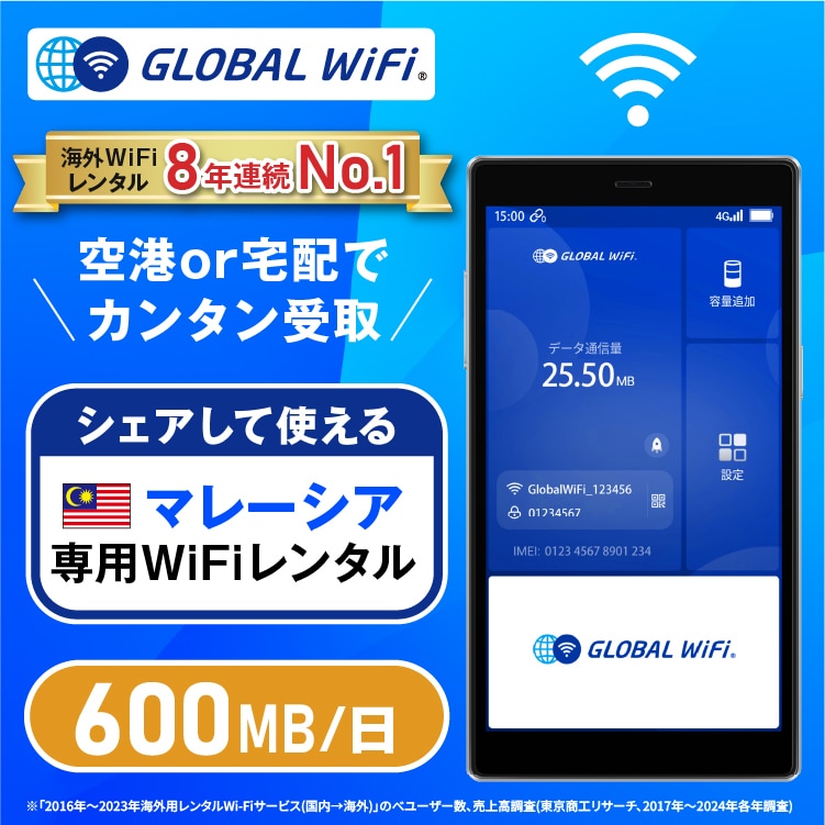 マレーシア wifi レンタル 1日 容量 600MB