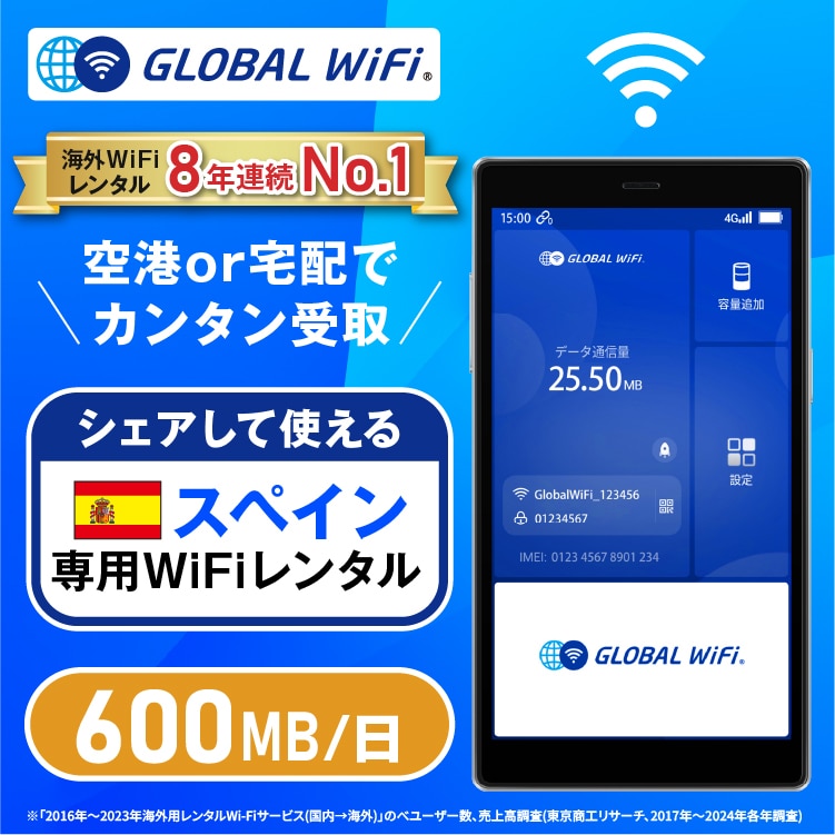 スペイン wifi レンタル 1日 容量 600MB