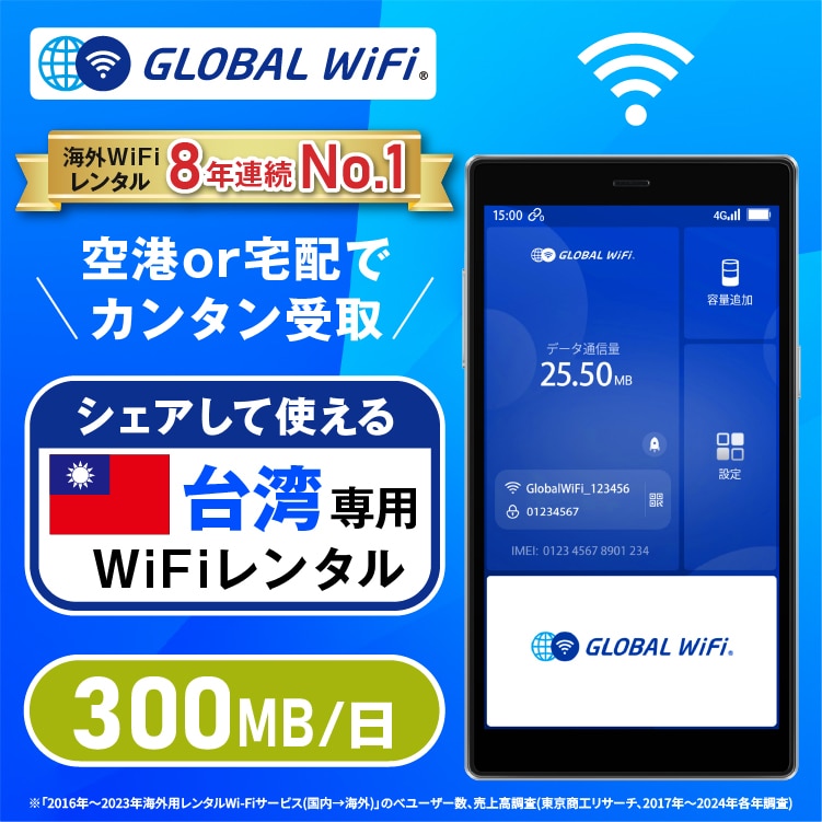 台湾 wifi レンタル 1日 容量 300MB