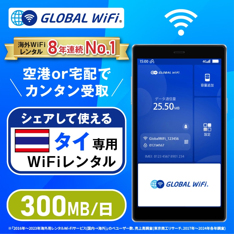 タイ wifi レンタル 1日 容量 300MB